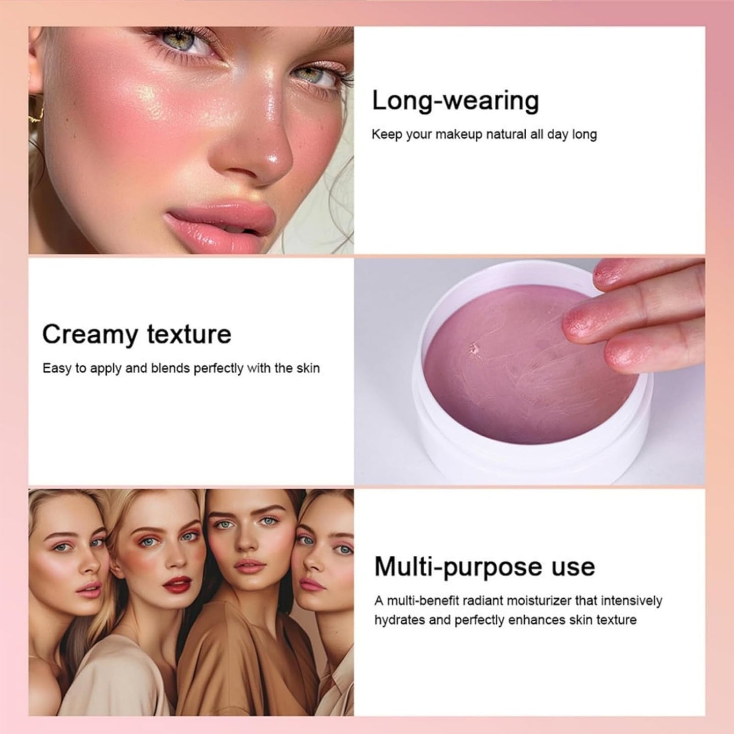 SingHao Miracle Balm Glow Skin Tinted Creamy,Multi Glow Balm,Blush for Cheeks,Blendable Colour Multi-purpose Hydrating Tint for Lips,Face,Cream Blush,Pink Blusher,Cream Contour Pale/tte for Women(#1Natural)