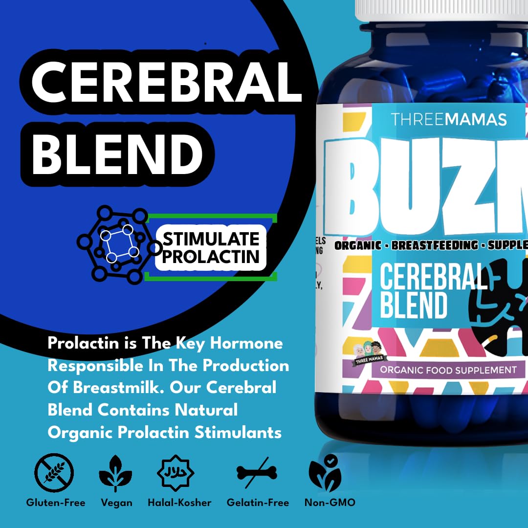 Three Mamas BUZM: Cerebral Blend, Prolactin Support, Natural Herbal Breastfeeding Supplement for Lactation, Aids Milk Supply, Breast Feeding Lactation Vitamins (25 Days Supply)