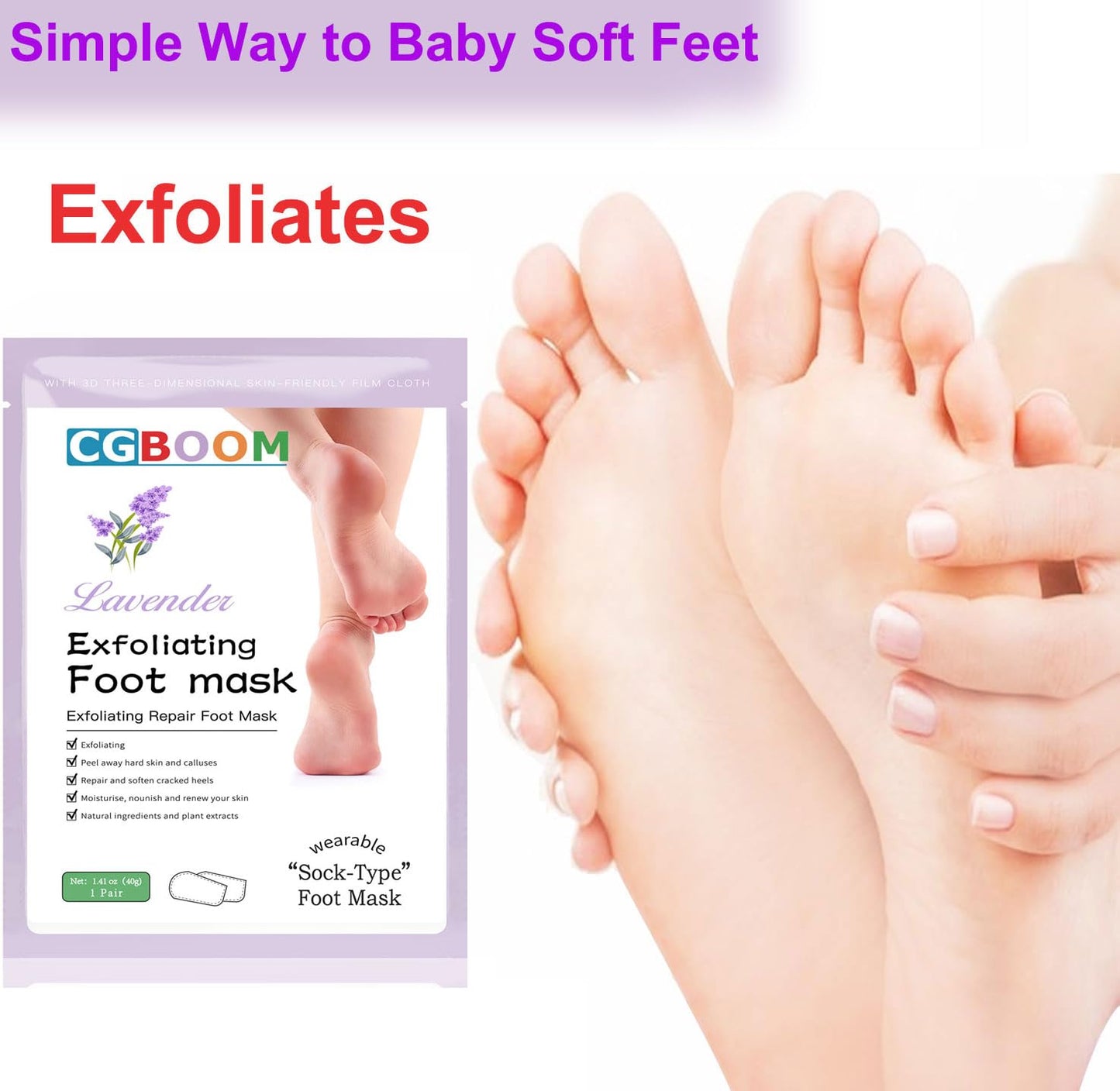 HOKIAMCN 5 Pairs Foot Peel Mask,lavender Foot Exfoliating Mask Socks Calluses Remover Dead Skin, Moisturizing Feet Peeling Mask for Dry Skin,Cracked Heels,Foot SPA Socks for Women and Men (Lavender)