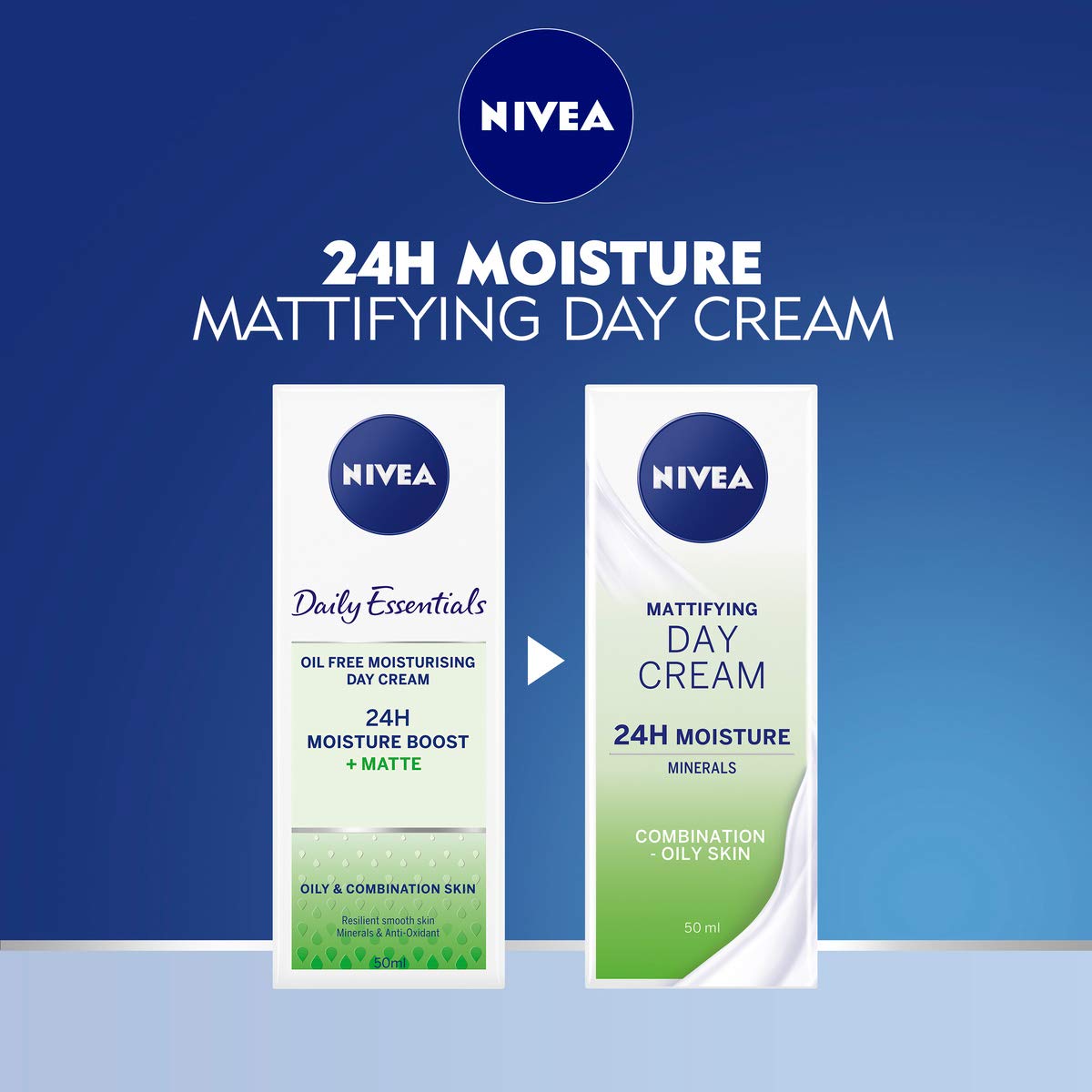 NIVEA Daily Essentials Oil Free Moisturising Day Cream (50ml), Combination and Oily Skin Moisturiser, Mineral Infused Day Cream, Skin Care Essentials
