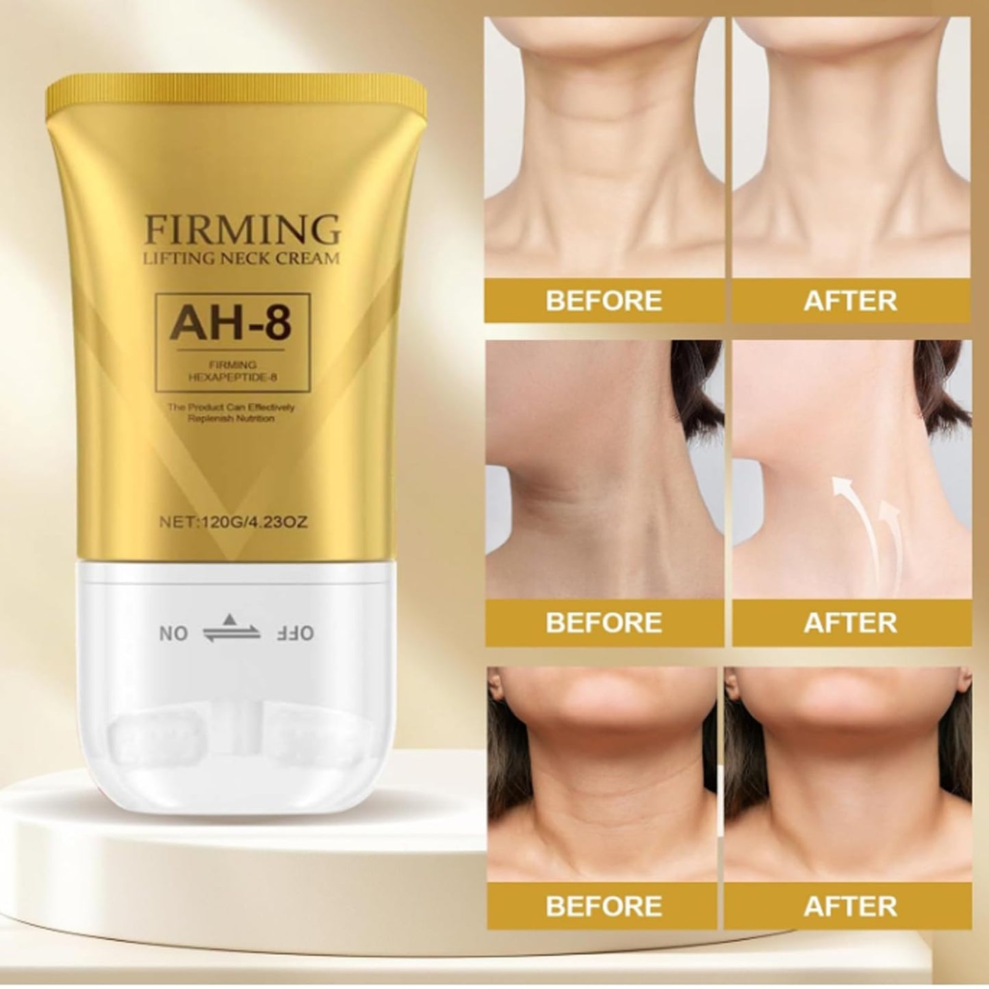 MEITREND Ah-8 Firming Neck Cream,Neck Firming Cream with Roller,Firm and Lift Neck Cream for Sagging Skin,Fade Fine Lines & Wrinkle,Neck Tightening Cream,Reduce Double Chin & Moisturizing,Tighten and Lift