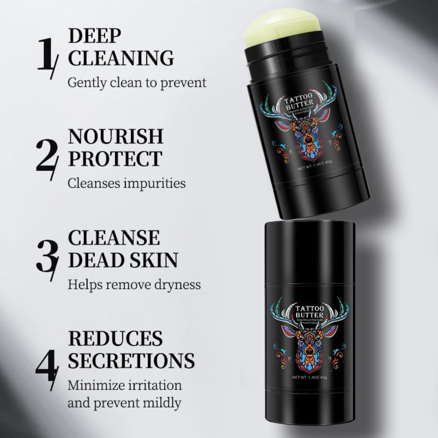 Tattoo Balm Stick, Tattoos Aftercare Cream for Old & New, Colour Enhancing Tattoo Moisturiser, Natural Tattoo Butter for Healing & Hydration, Vegan Tattoo Care Stick, Nourishing & Soothing, 40g