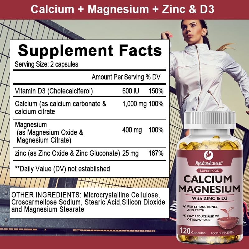 AlphaStateSciences: Advanced High-Strength Calcium-Magnesium Matrix with Zinc & Vitamin D3 - Immune Support, Enhanced Absorption, Bone Support, Muscle Relaxation & Stress Relief - 2Month Supply