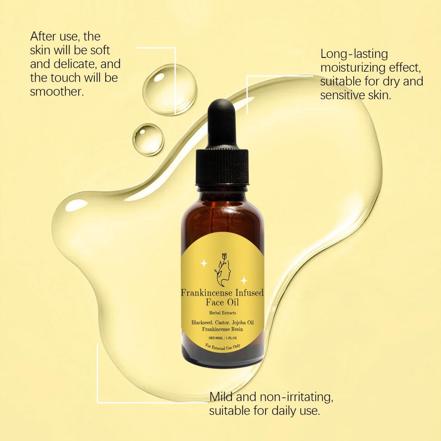 Frankincense Resin Oil for Face - Frankincense Resin Infused Oil - Facial Moisturizer Cold Pressed Serum Essential Oils for Skin - Moisturizing,Smooths,Anti Wrinkle,Fade Lines 30ML