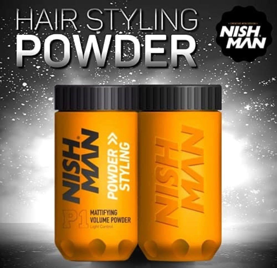 nishman NISHMAN Hair Volume Powder, 20 gr | Light Control | Natural Matte Look | Hair Styling Powder Men | Hair Texture Powder Wax | Texturising, Volumising Hair Powder Men (P1 Volume Powder)