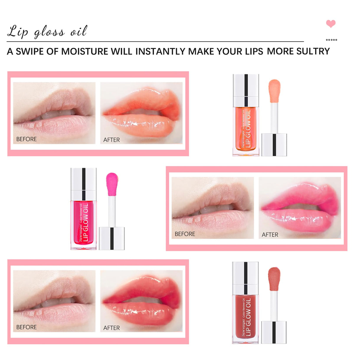 Newvenper 3PCS Hydrating Lip Glow Oil Long Lasting Plumping Lip Gloss Transparent Toot Lip Balm Moisturizing Lip Oil Repairing Lip Lines and Prevents Dry Cracked for Lip Care and Dry Lips 1#+2#+3#