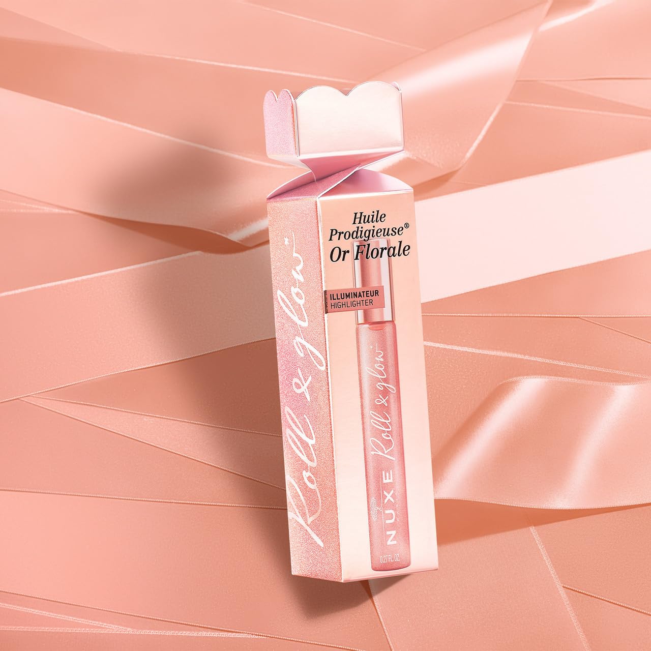 NUXE Huile Prodigieuse Or Florale Roll-On Christmas Cracker (8ml) – Illuminates Face & Décolleté with Rose-Gold Highlights – Shimmering Dry Oil – Gift Set with Floral Scent