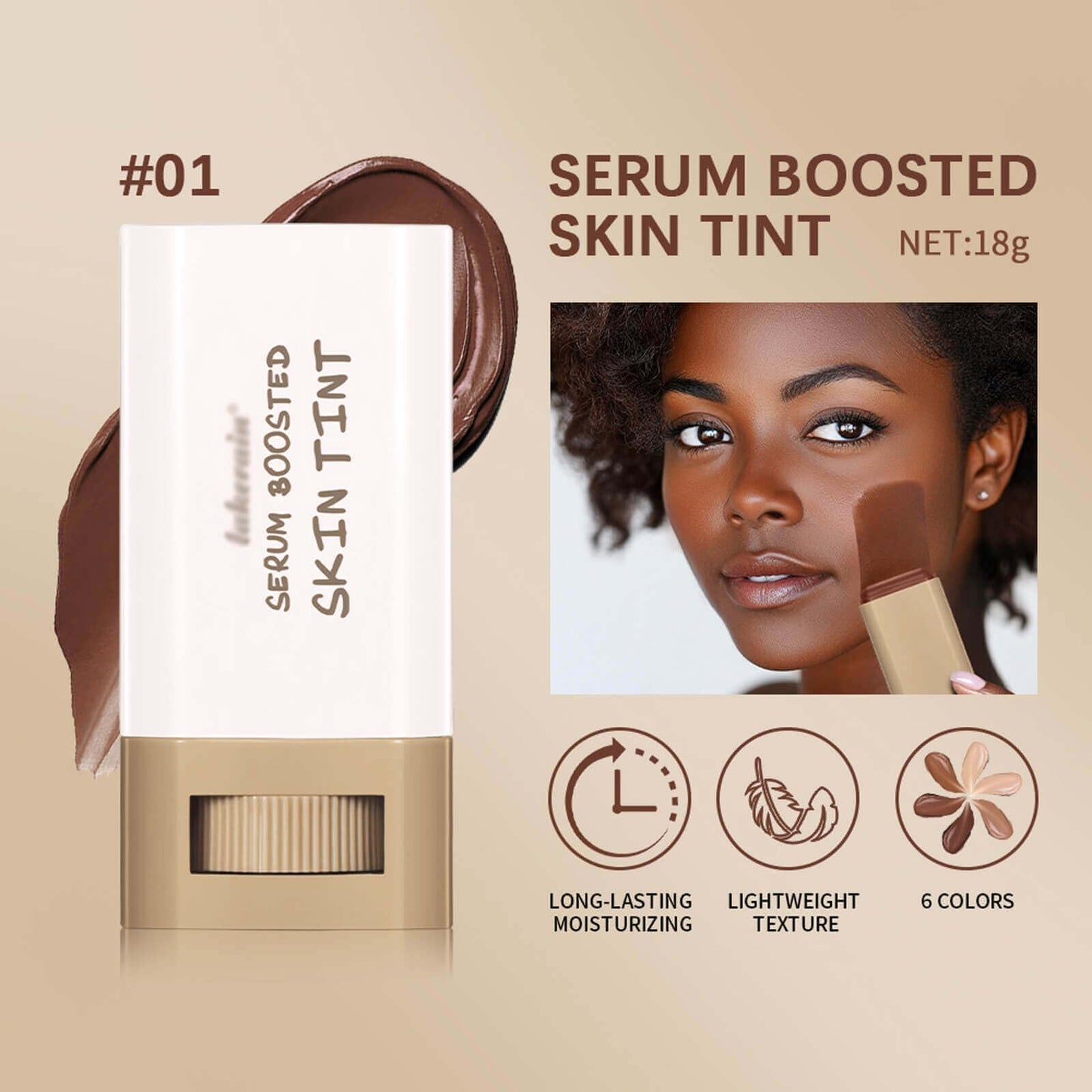Generic Foundation Stick Beauty Balm Serum Boosted Skin Tint for Women - Skin Tint Moisturiser & Concealer for Face & Cheek - Foundation Balm Contour Stick for Dry Skin, Travel Size (#01)