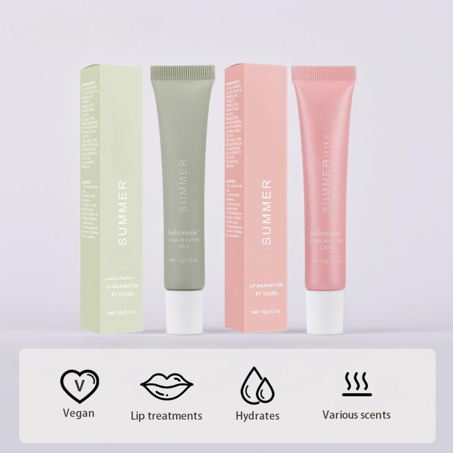 Summer Special Lip Butter Balm,Hydrating & Nourishing Lip Gloss,Conditioning Lip Mask and Lip Balm for Instant Moisture,Non-Greasy Soothes Dry Lip Care Oil,Lightweight Summer SPF Lip Balm (2pcs)