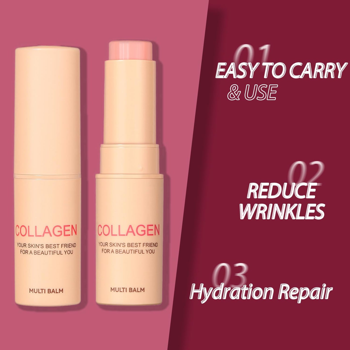 Generic Collagen Multi Balm Stick – Anti-Wrinkle Face Moisturizer, Hydrating Eye & Lip Balm, Firming Collagen Stick for Face, Eyes, Lips & Neck