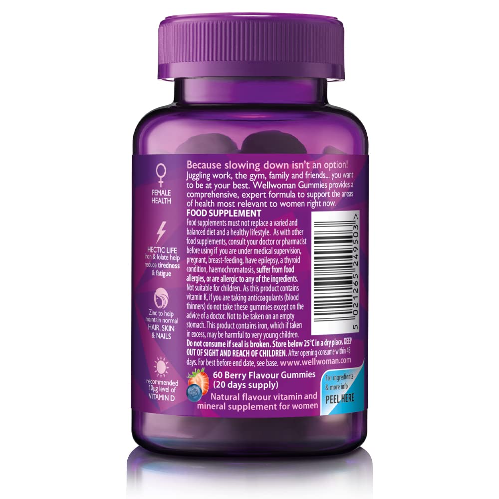 Wellwoman Vitabiotics Multi-Vitamin Vegan Berry Gummies, Purple, 60 Count (Pack of 1)