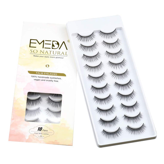 EMEDA False Eyelashes Natural Look 3D Short and Soft Fake Eyelashes Faux m ink Lashes Fluffy And Wispy Eye Lashes 10 Pairs 100% Handmade Fake Lashes 1 Pack (SP25)