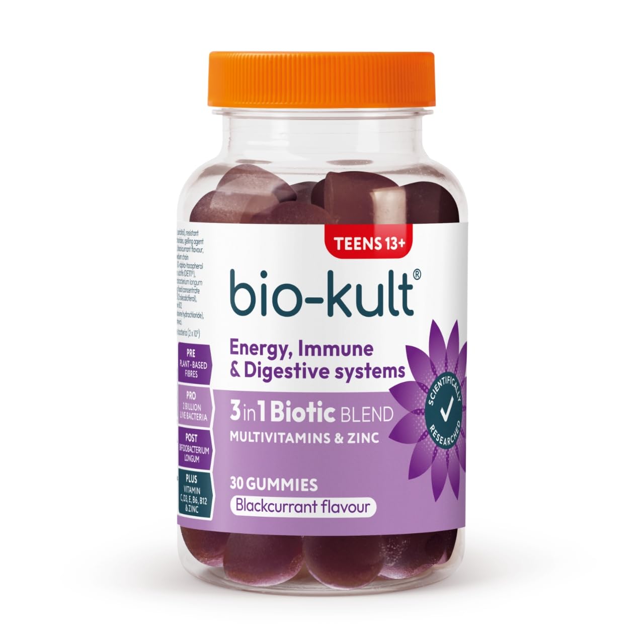 Bio-Kult 3in1 Biotic Blend Probiotic Gummy with Multivitamins, for Teens 13+, Blackcurrant Flavour, 30 Gummies