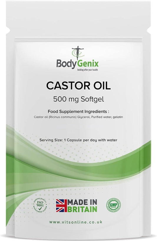 Bodygenix Castor Oil 500mg Softgel Capsules - Supports Immune System Skin Hair Health Joint Wellness Relief Natural Health Supplement - 120 Softgels, 4 Month Supply
