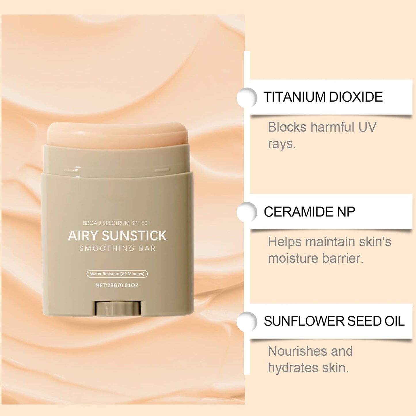 HERBENJOY Airy Sunstick Protection Bar, Broad Spectrum SPF 50+, Invisible No White Cast Sunscreen Stick for Face & Body, Water Resistant Korean Sunblock, Non-Sticky Roll On Sun Protection, 23g