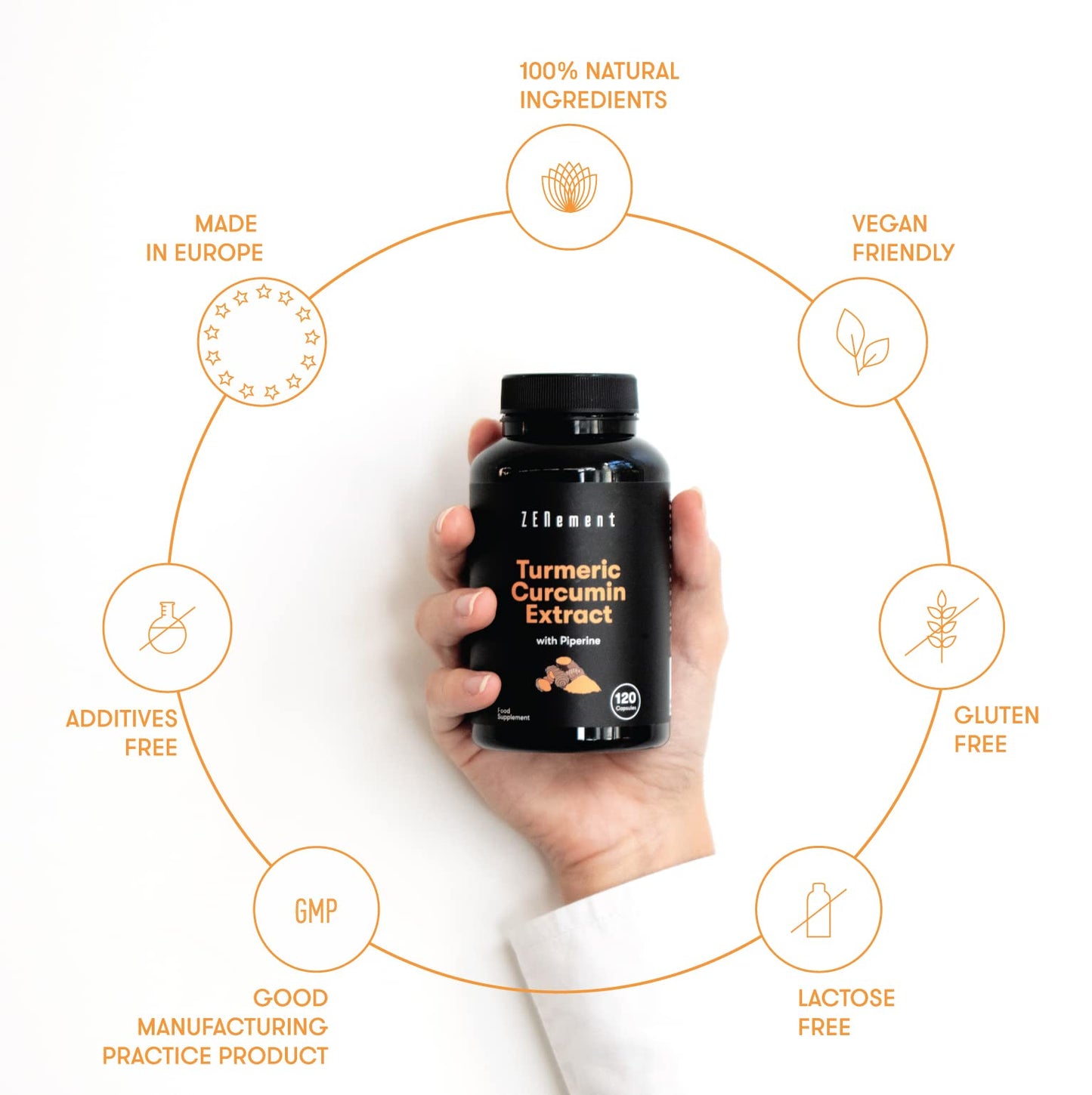 Turmeric 6100mg with Black Pepper | 120 Capsules | Powerful antioxidant, for Joint Health | 100% Natural Ingredients, Non-GMO Ingredients | Zenement