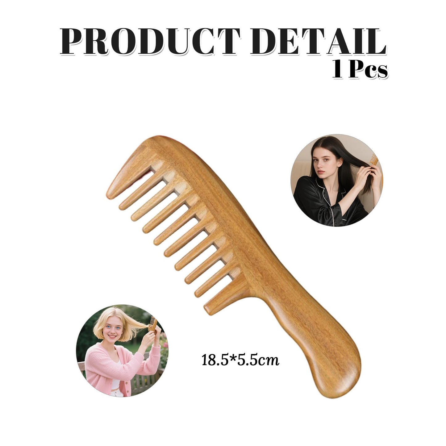 Generic Green Sandalwood Wide-Tooth No Static Handmade Comb, Quality Wooden Curls Comb (Wide-Tooth)