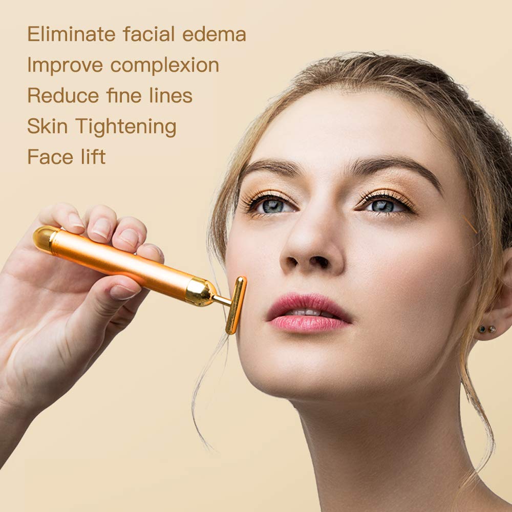 2 IN 1 Face Massager Roller Gold Facial Massager, Electric 3D Face Roller and T Shape Arm Eye Nose Head Massager Instant Face Lift Anti Wrinkles, 19.2X9.8X4.2 cm