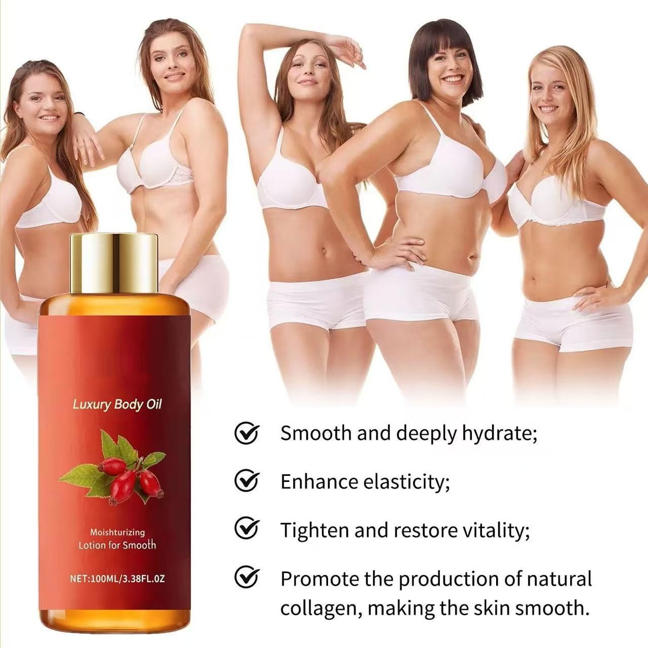 Magic Luxury Body Oil – Intensely Hydrating Dry Skin Care with Vitamin E, Coconut Oil & Rosehip | Nourishing, Non-Greasy Fine Lines Reduction, Natural Glow Magic Massage Oil| 100ml