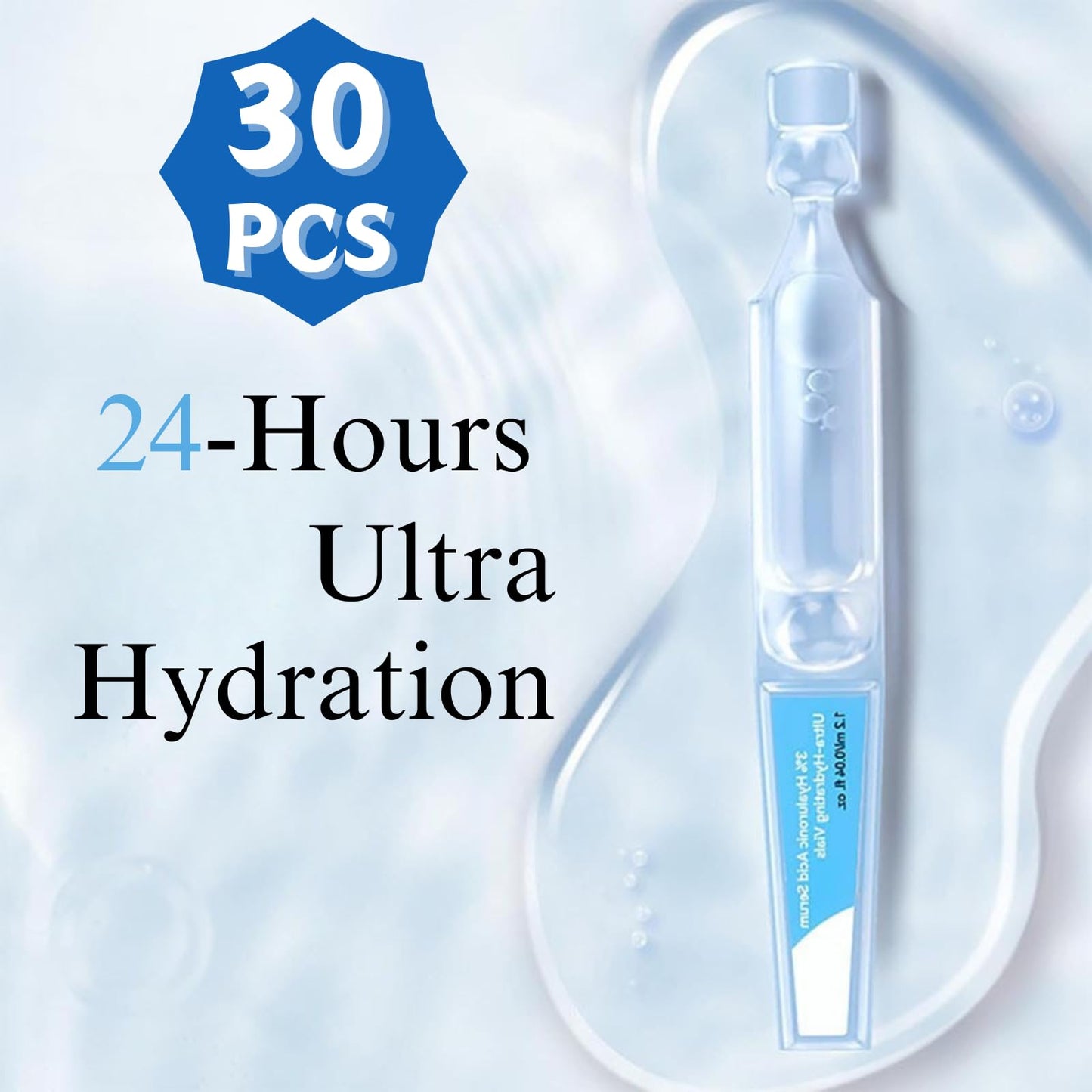 3% Ultra Hydrating Serum 3% Hyaluronic Acid Smoother Skin, Anti-Aging serum for face Single-Use Vials Skincare, Pre-makeup SkinCare, Hyaluronic Acid for Face Erasing Fine Lines and Wrinkles 1.2ml*30