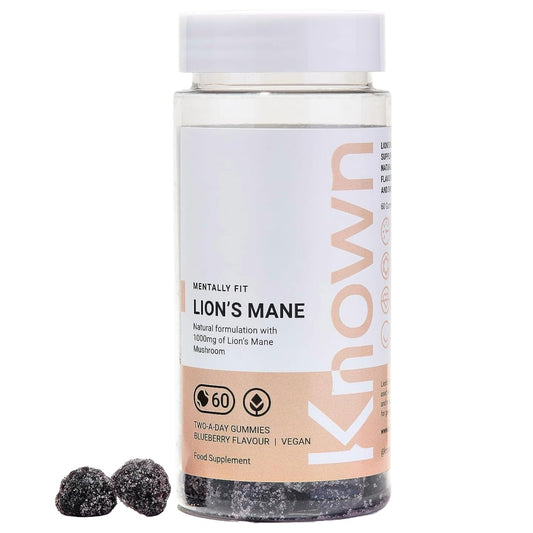 Lion’s Mane 1,000mg Mushroom Gummies by Known | Nootropic Support for Cognition, Mood, Immunity & Inflammation | Delicious Blueberry Flavour | 60 Two-a-Day Vegan Gummies (One Month’s Supply)