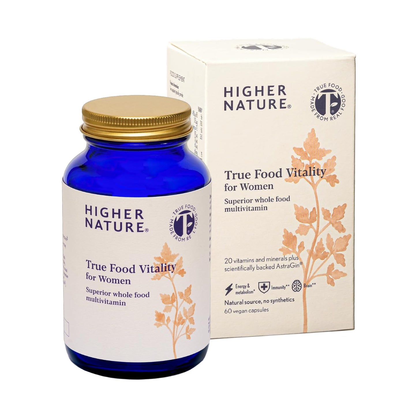 HIGHER NATURE Higher Nature - True Food Vitality for Women - Whole Food Multivitamin for Women - 20 Vitamins & Minerals Including Vitamin C, D, K, B12, and Zinc - Vegan - One Month Supply - 60 Capsules