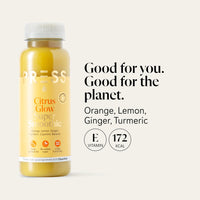 PRSS 100% COLD PRESSED PRESS Healthfoods, 12 x 250ml Citrus Glow Super Smoothie, Cold Pressed Immune Boosting Smoothie Containing Turmeric and Cayenne, Vegan Friendly