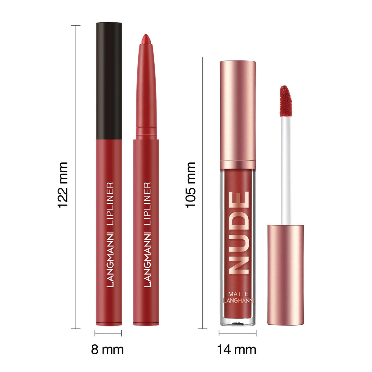 LANGMANNI 4pcs Matte Lipstick with Lipliners Durable Makeup Set,Long-Lasting Non-Stick Cup Not Fade Waterproof Pigmented Velvet Lipgloss Kit Beauty Cosmetics Makeup Gift for Girls(#12811)