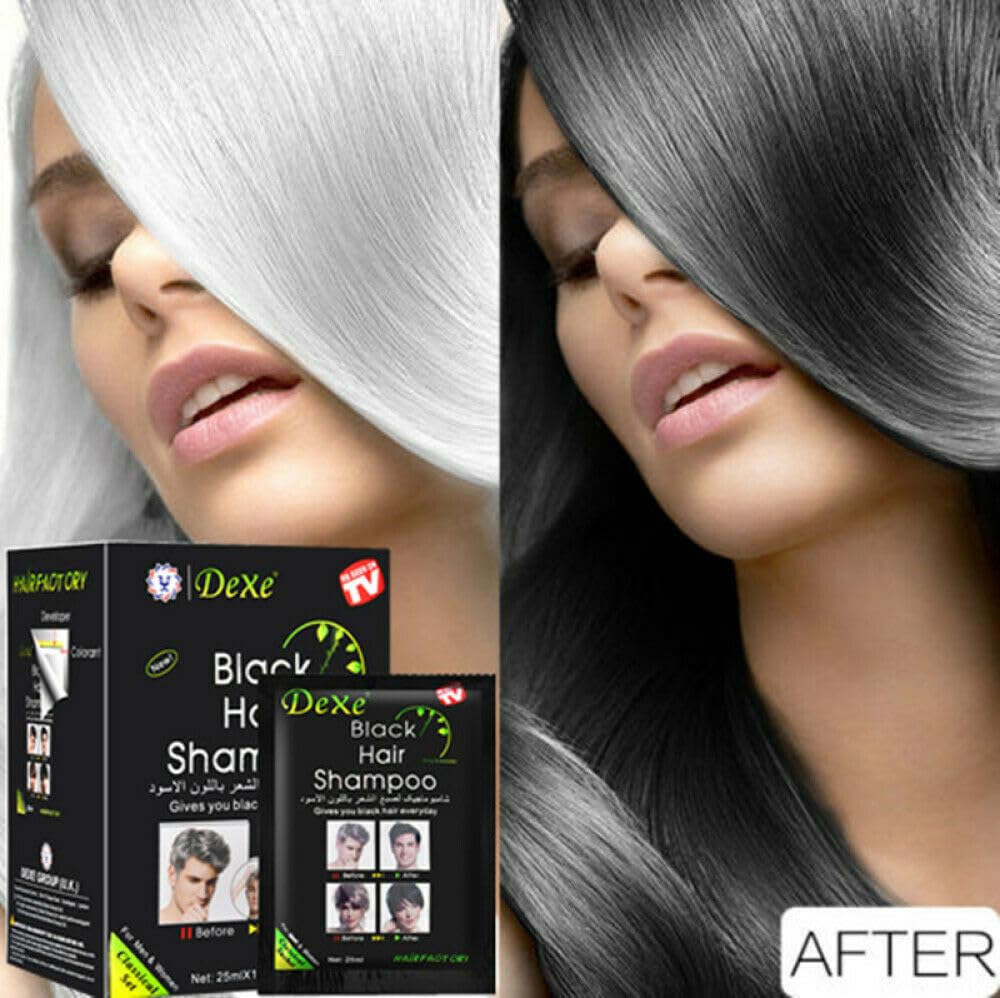 Black Hair Shampoo Instant Black Natural Ingredients Hair Dye Shampoo Semi-Permanent Black Hair Color Easy to use Long lasting NATUREGURU(10 Pack, Black)