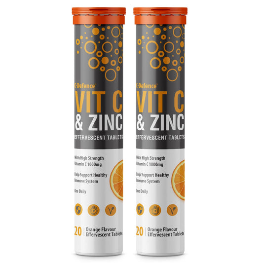 Vitamin C 1000mg & Zinc 15mg Orange Flavour Effervescent Tablets by Club Vits (2 Tubes of 20 Tablets)