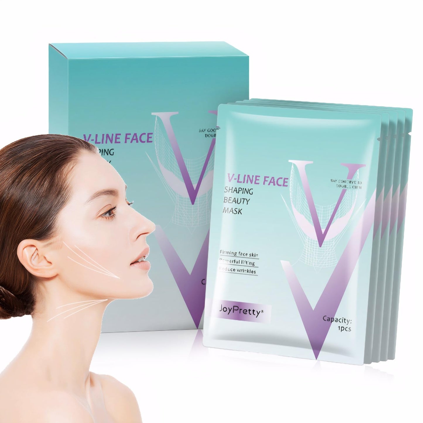 5Pcs V Line Face Lifting Chin Mask, Bloskin Double Chin Mask, Face Lift Tape for Tighten Jawline, Lift Face, Nourish Skin