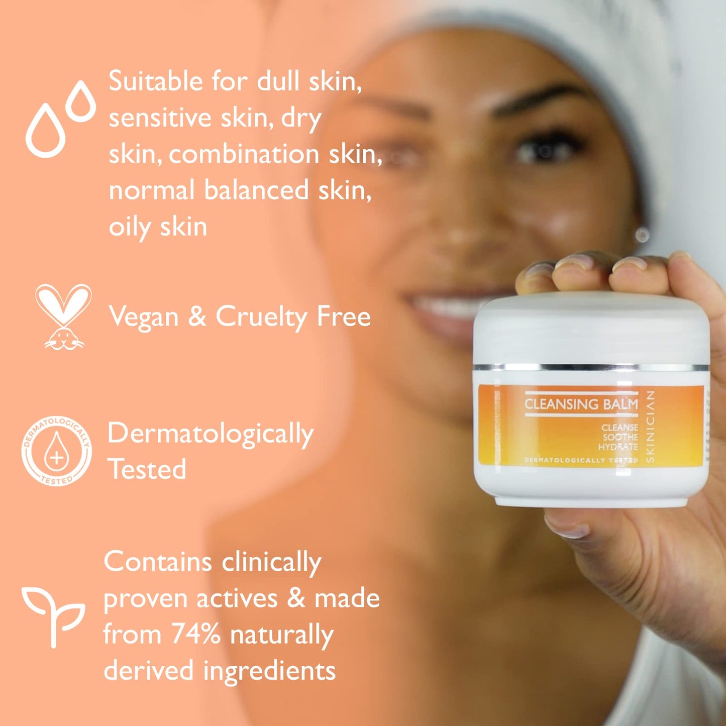 SKINICIAN Cleansing Balm - Soothing Cleansing Balm Enriched with Avocado Oil, Jojoba Oil, Almond Oil - Makeup Remover Cleansing Balm - Dermalogically Tested - Vegan & Cruelty Free (100ml) with Spatula