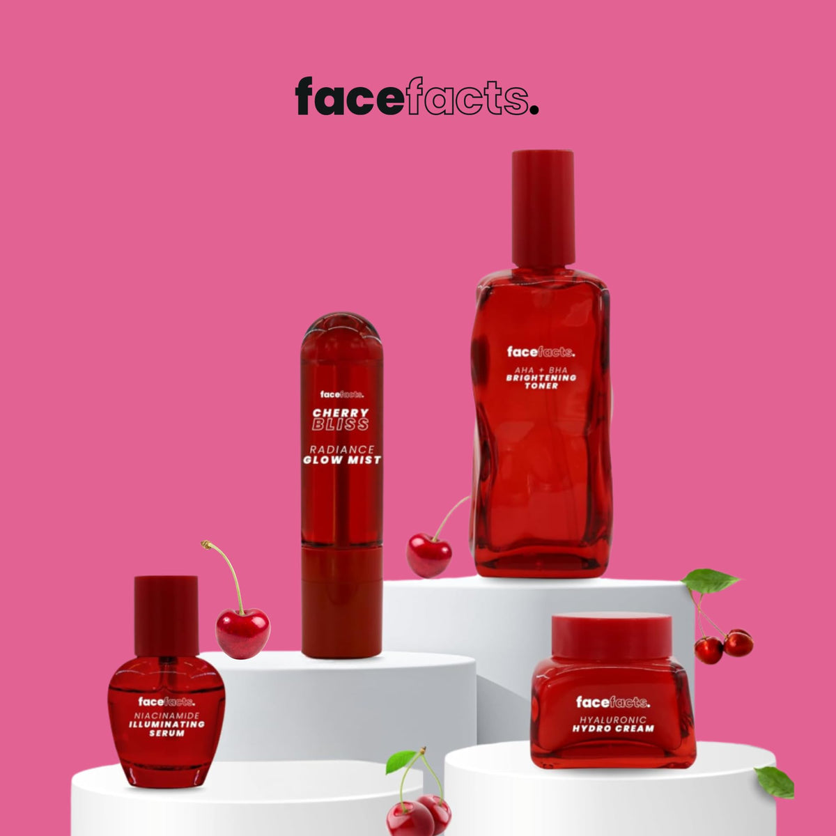 Face Facts Cherry Bliss - AHA & BHA Brightening Toner, smooths Texture and hydrates. Infused with Botanical and Fruity extracts, refines Skin Texture Leaving You with a Luminous Complexion. 140ml