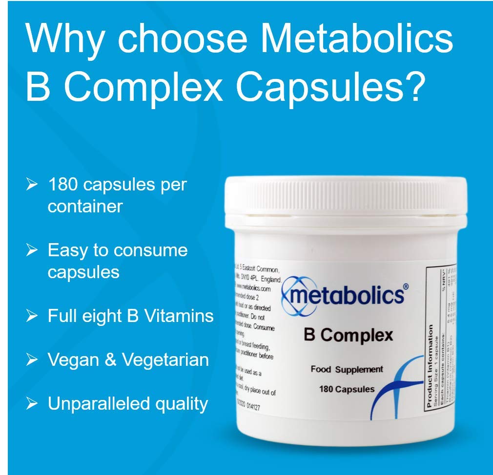 Vitamin B Complex Capsules — Contains Vitamin B12 Methylcobalamin & Adenosylcobalamin + B1, B2, B3, B5, B6, B7, Choline Folate & Biotin | All from Bio-Available Forms — Additive Free