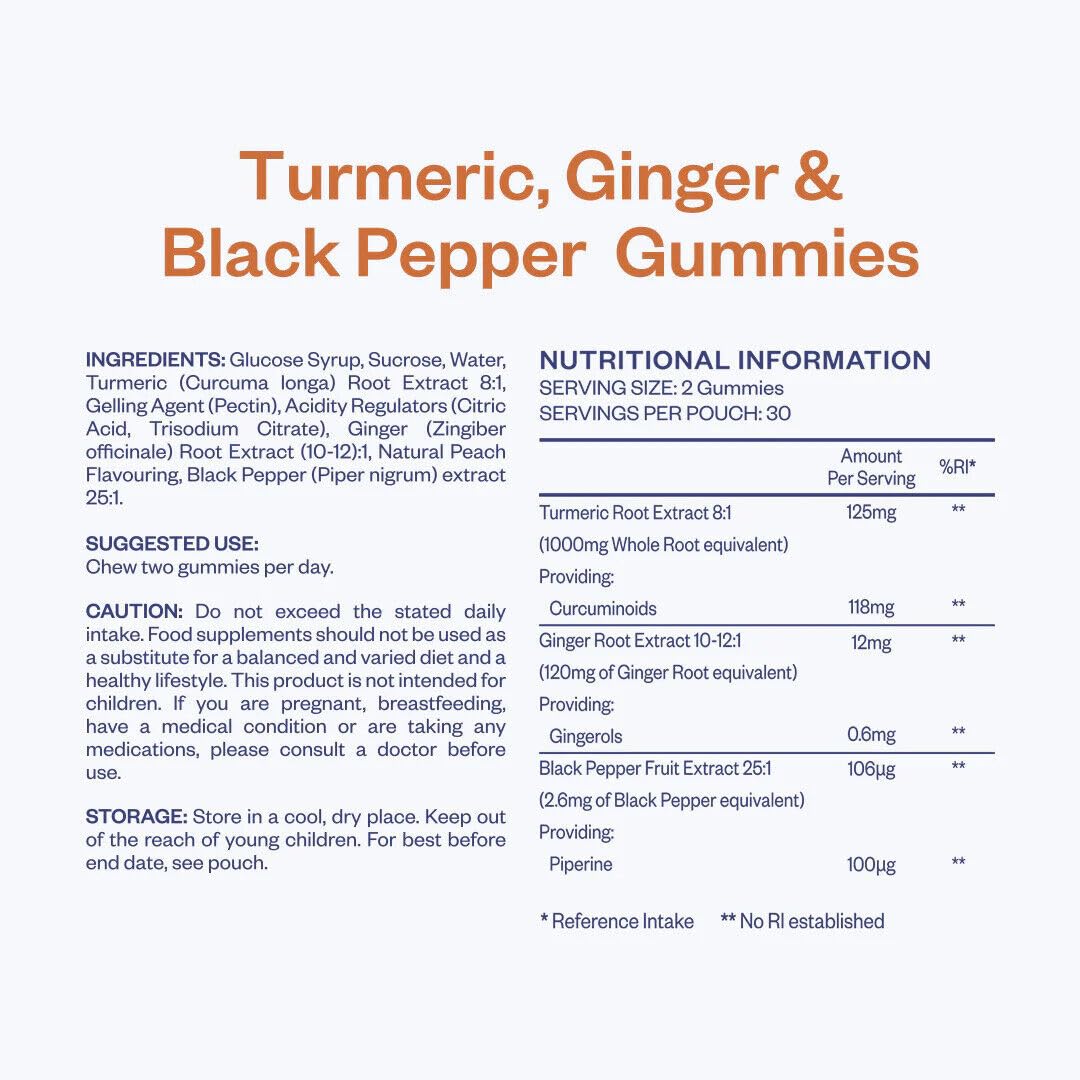 Sealions Turmeric Ginger and Black Pepper Gummies X 60 - High Strength Vegan Peach Flavour Chews - Alternative to Turmeric & Black Pepper Capsules for Men & Women