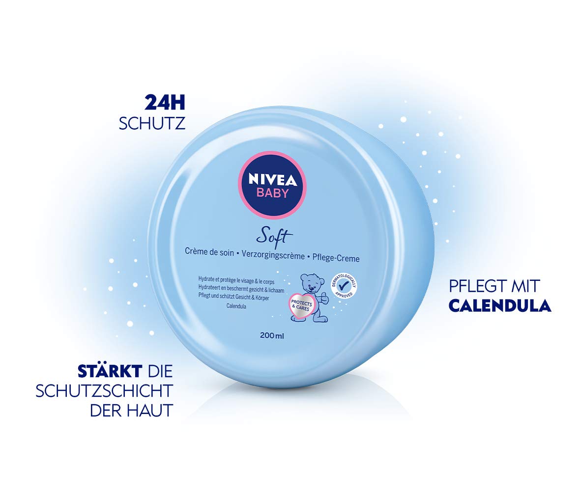 NIVEA Baby Soft Care Cream, Moisturising Cream with Caléndula que Nutre y Protege Durante 24 Horas 200 ml