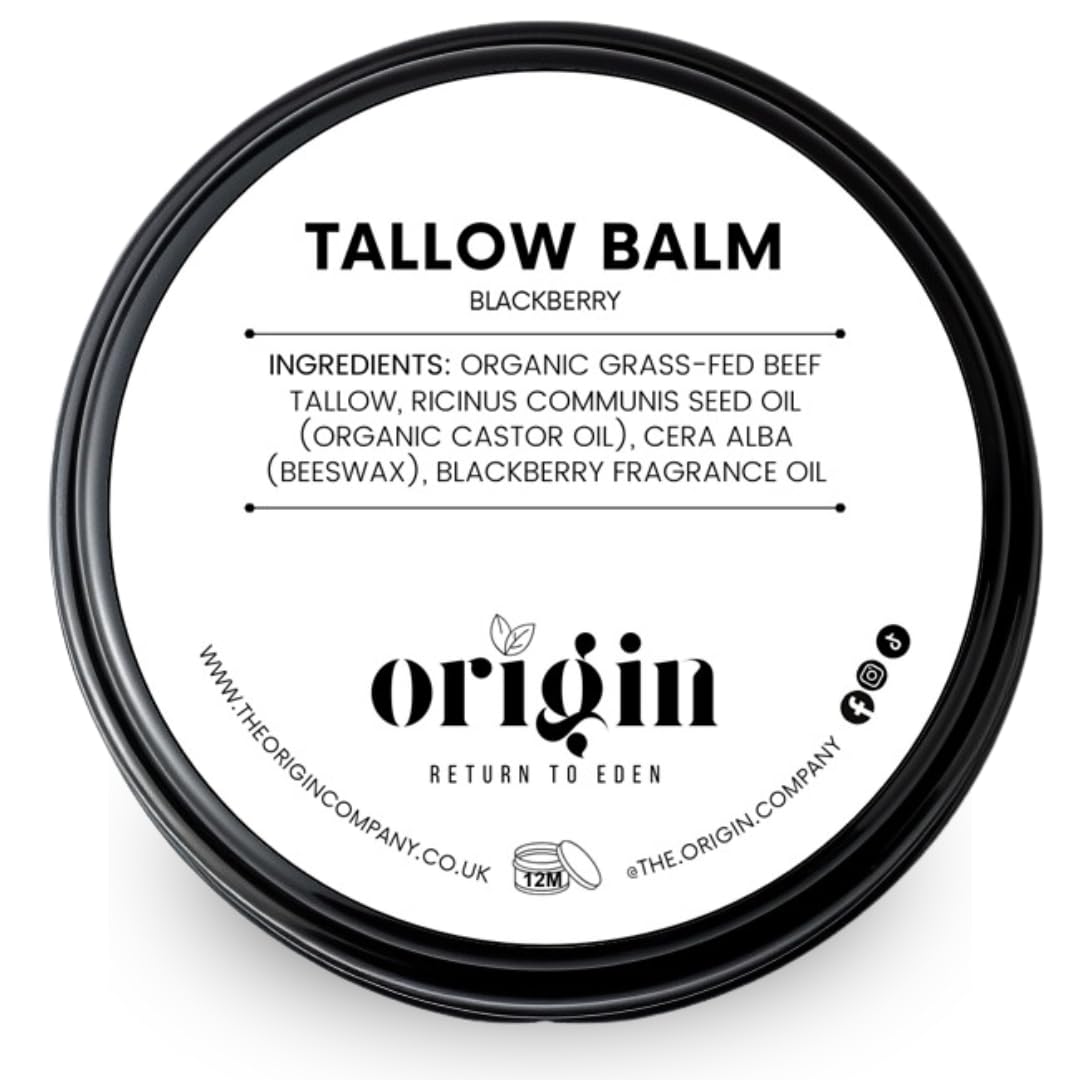 Generic Origin - Organic Beef Tallow Skin Care Balm. Barrier skin food for dry skin, eczema, rosacea, menopausal. Body lotion, hand and face cream, adults and baby. (Blackberry)