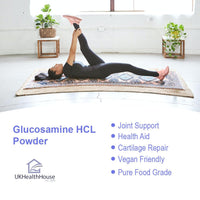 UKHealthHouse Glucosamine Hydrochloride Powder Joint and Cartillage Support Extra Strength 40 Mesh D-Glucosamine HCL Powder Glucosamine HCL Supplement (100g)