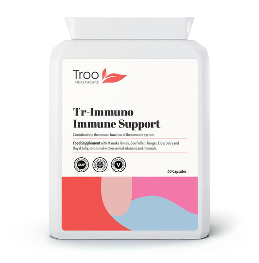 Troo Health Care Tr-Immuno Immune Support Supplement 60 Capsules - Essentia Immunity Vitamins Minerals & Botanicals - Vitamin C & D3 - Zinc - Manuka Honey - Bee Pollen - Royal Jelly - Elderberry