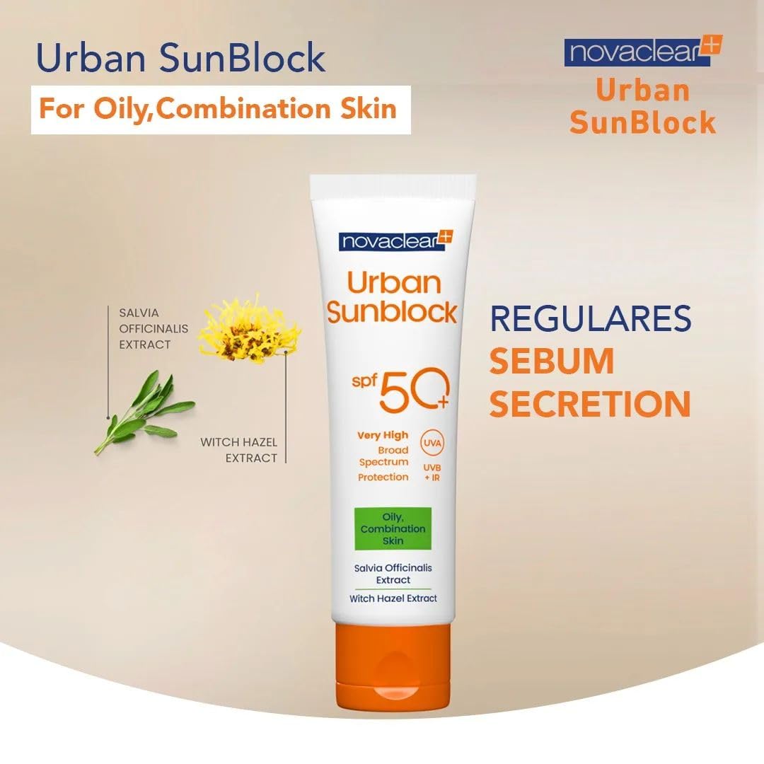 Novaclear SPF 50+ Face Cream for Oily Skin Cream with SPF Sunburn Cream 40 ml Anti-UVA UVB IR Rays High Sun Protection by Equalan Pharma