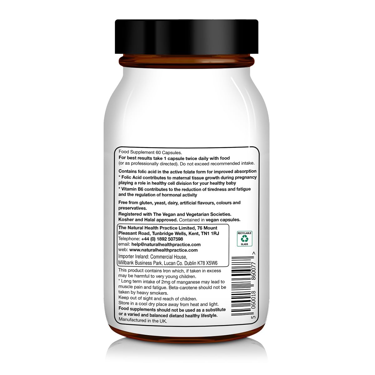 NHP The Natural Health Practice NHP Advanced Pregnancy Support - Multivitamin & Minerals for Healthy Pregnancy - Folic Acid, Iron, B Vitamins, Vitamin D3, Calcium & Magnesium -Vegan, Kosher, Halal - 60 Vegan Capsules
