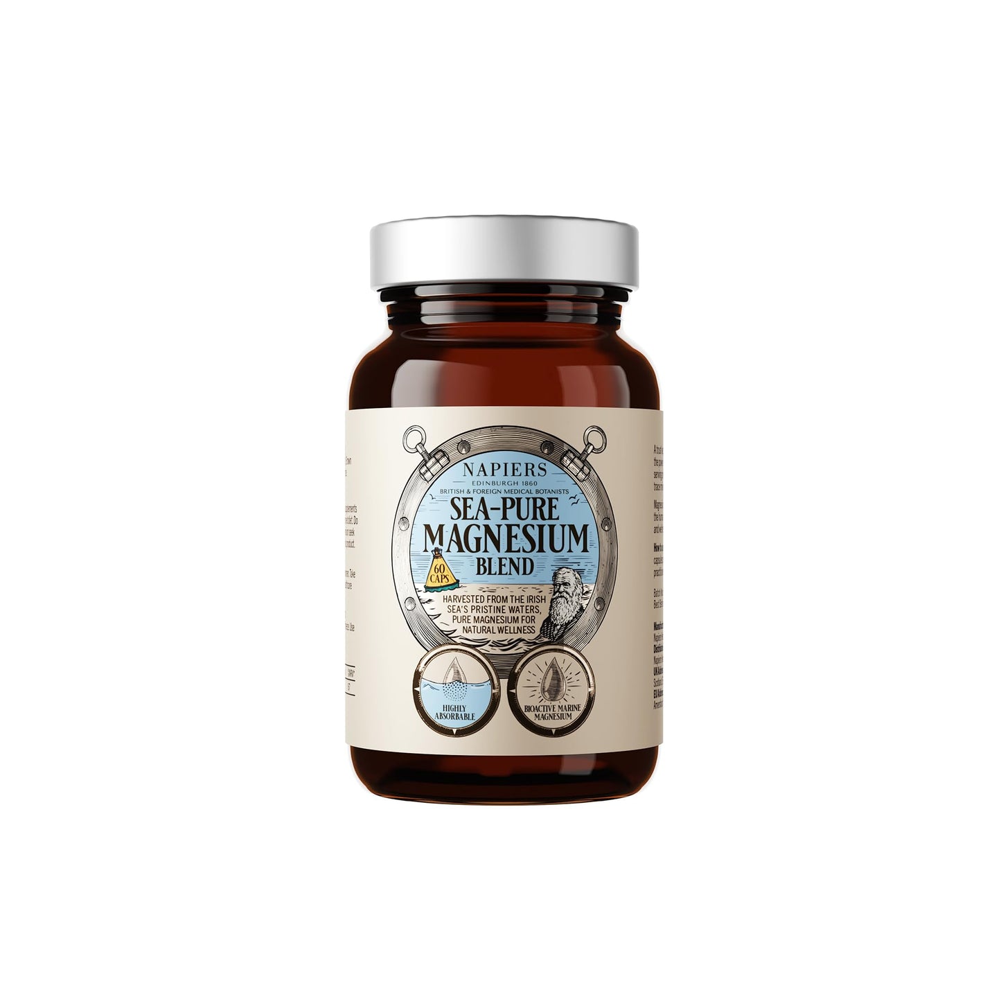 Napiers Sea Pure Magnesium - High Absorption Marine-Sourced Supplement - 250mg of Elemental Magnesium Hydroxide & Trace Minerals - 60 Capsules (1 Month Supply)