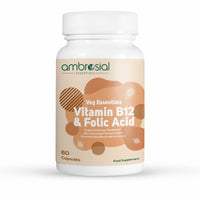 AMBROSIAL Ambrosial Vitamin B12 1000 mcg + 500 mcg Folic Acid | 1500 mcg | Folic Acid | Reduction of Tiredness & Fatigue | B12 Supplement | Immune System, Energy & Brain Support (Pack of 1-60 Capsules)