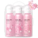 AuraBeen Sakura Shower Gift Set for Women - Travel Size 3-in-1 Bath & Hair Care Kit- Shampoo, Conditioner, Body Wash