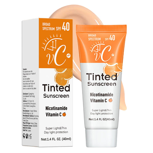 CTUBLIAUNX Tinted Sunscreen SPF 40, Vitamin C Tinted Moisturiser with SPF Anti-Ageing & No White Residue, Tinted Sunblock, Sun Cream Universal Shade for All Skin Tones