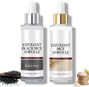2PCS Rice Exfoliating Ampoule Set – Black & White Rice Brightening Duo for Glowing Skin | Gentle Peel + Pore Minimizing Deep Hydration