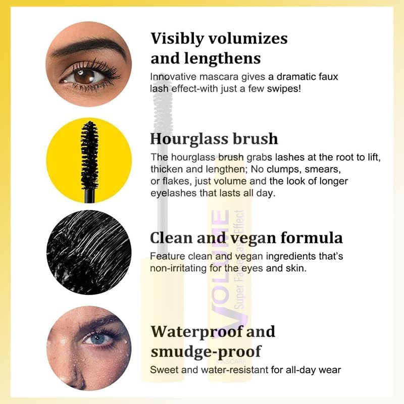 WujialingMM 2 Pcs Bubble Mascara - Colossal Bubble Mascara, Waterproof, Smudge-Proof, Clump-Proof, Volumizing Defining, Create Natural Eyelashes