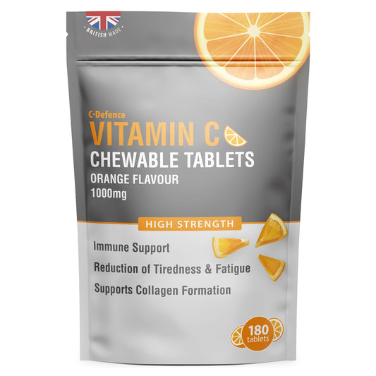 C.Defence Vitamin C Chewable 180 Orange Tablets 1000mg, Supports Immune Health and Helps Fight Colds - Helps Reduce Tiredness and Fatigue
