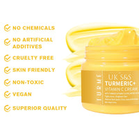 Turmeric & Vitamin C face cream. Anti-aging cream that reduces dark spots and brightens skin. Heals acne and repairs damaged skin. Soften and smoothens skin.