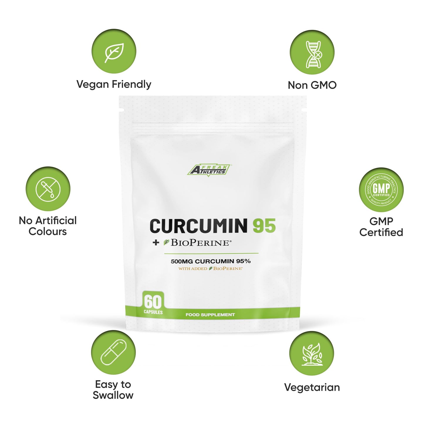 Freak Athletics Curcumin 95 + Bioperine® 60 Turmeric Curcumin Capsules High Strength with Black Pepper - Curcumin 95% & Black Pepper - Turmeric Curcumin UK Made…
